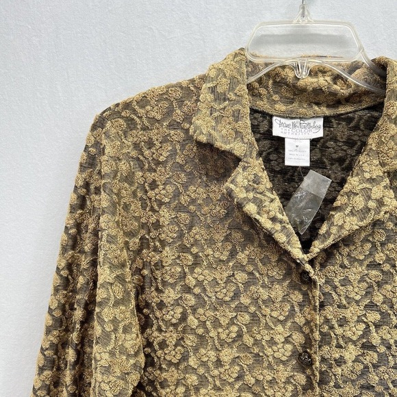 Vintage DVF Diane Von Furstenberg Color Authority Gold Velvet Burnout Shirt M - Picture 2 of 13